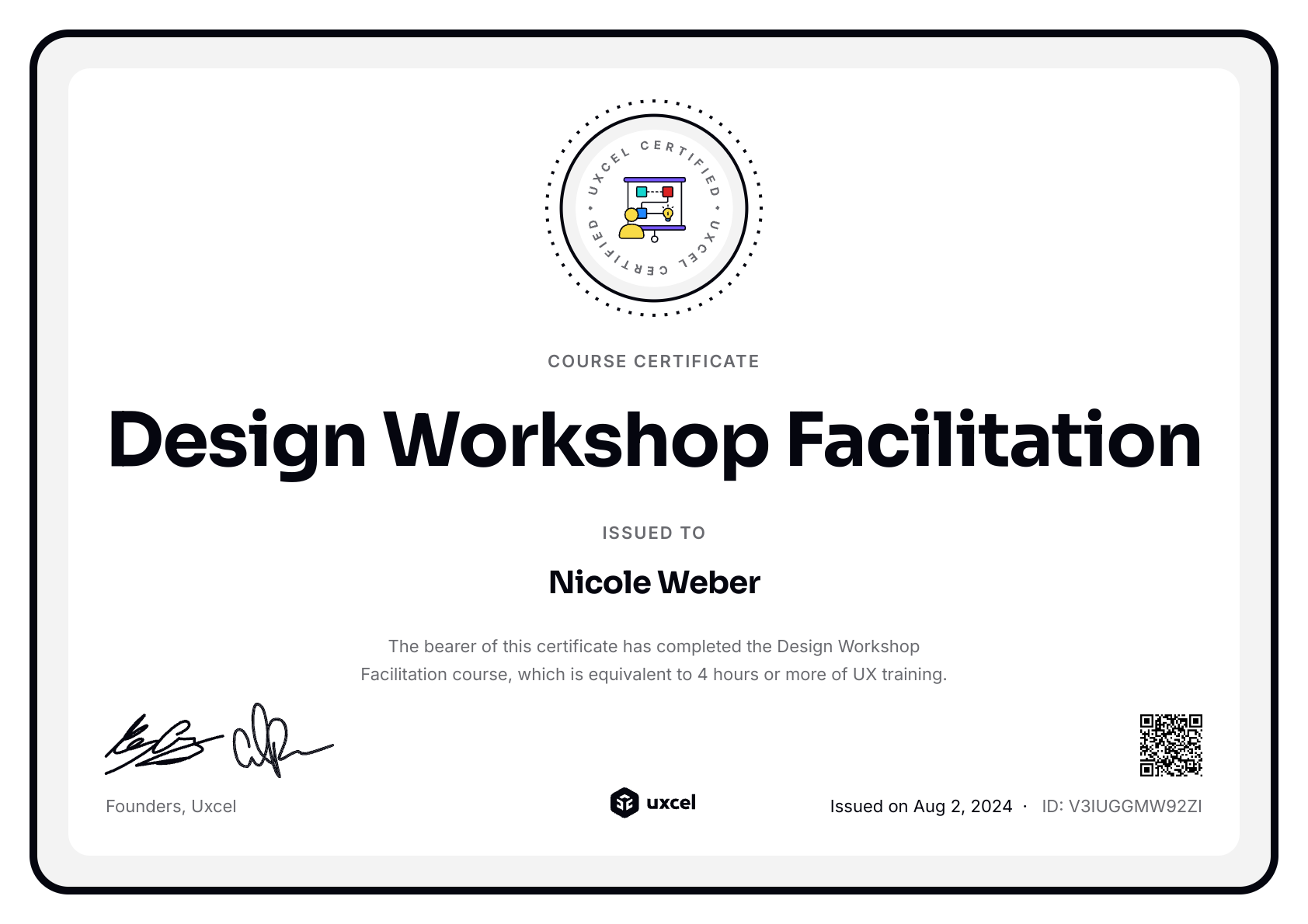 Nicole Weber's certificate